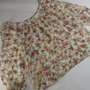 Arizona Women's Large Sheer Floral Boho Cream Cold Shoulder Blouse